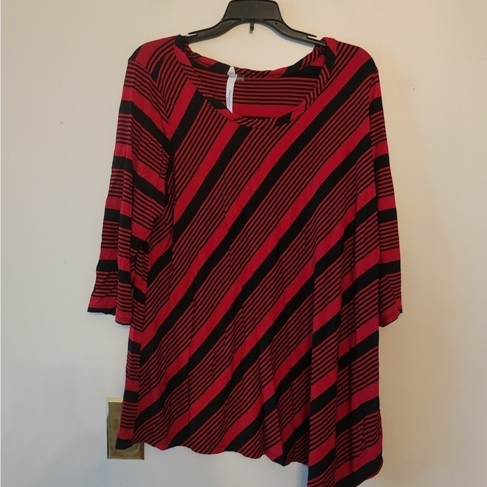 NY collection red and black striped blouse size womens 1x
